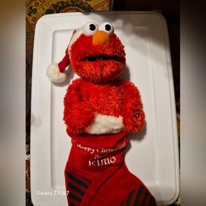Elmo Vintage Singing Christmas Stocking with Santa Hat